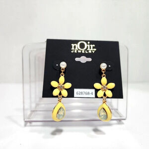 Butter Yellow Noir Gold Gemstone Tropical Midcentury Modern Design Earrings Nwot